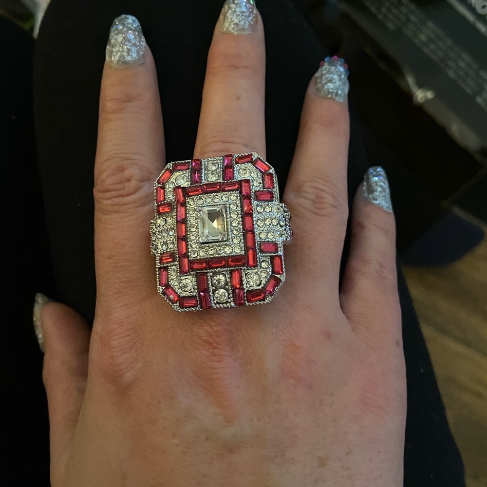 BEAUTIFUL BN RUBY AND CZ COCKTAIL RING.